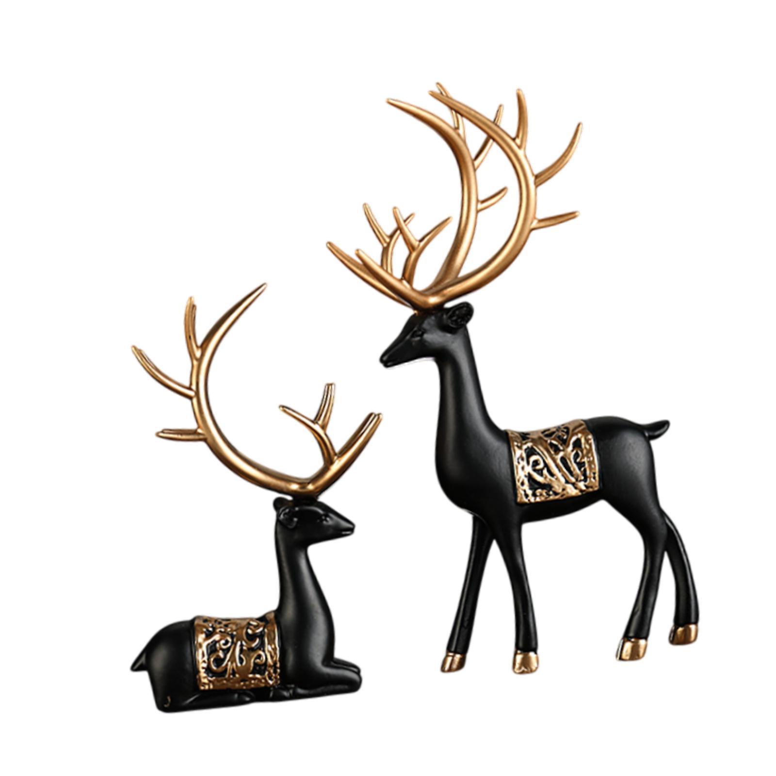 Bothyi - 2 Piezas De Esculturas De Ciervos Estatuas De Animales De Resina Moderna Para Estantería De Dormitorio De Estante Negro