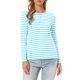 thumbnail image 1 of INSPIRE CHIC Camiseta Casual de Algodón Ajustada de Manga Larga a Rayas con Cuello Redondo para Mujer, Regreso a Clases, Azul Claro a Rayas XS, 1 of 6