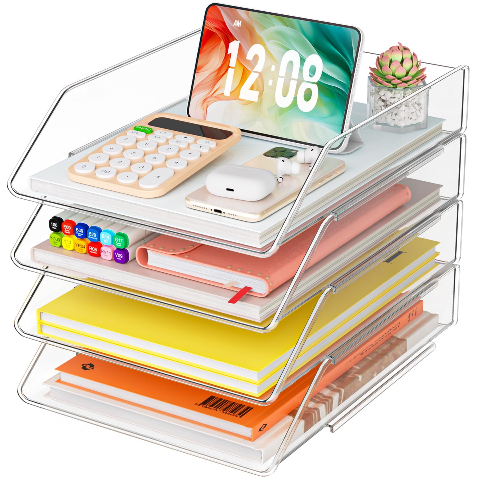 Organizador De Papel Yklslh, Bandeja Simple Para Cartas De 4 Niveles, Acrílico Transparente