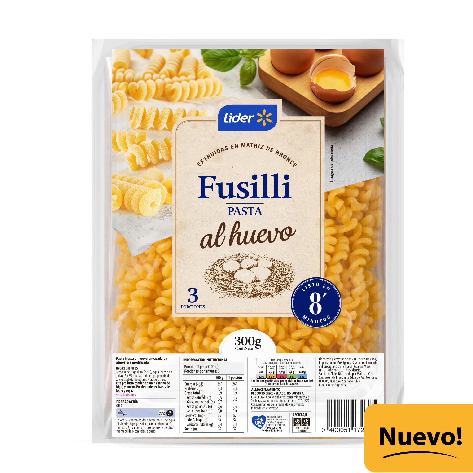 Pasta Fresca Fusilli Al Huevo 300 g Lider