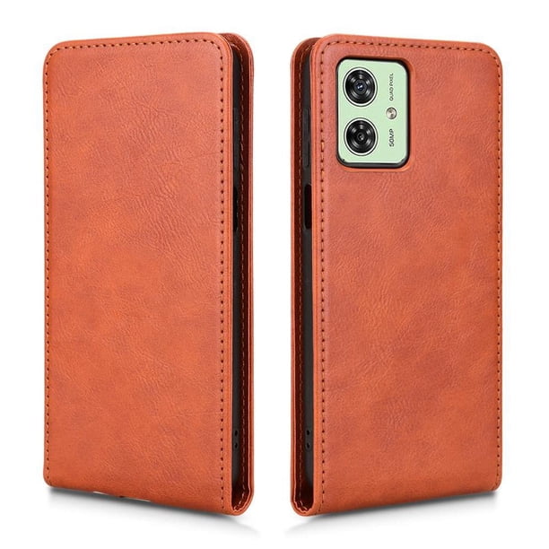 Funda tipo folio para Motorola Moto G54 Power con soporte magnético y protección para la cámara Marrón