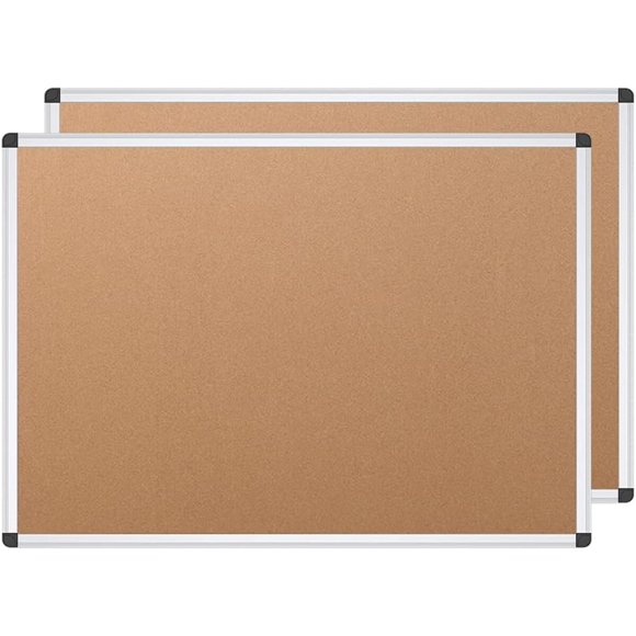 Tablero de Corcho VIZPRO con Marco Plateado, Paquete de 2