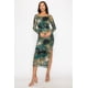 thumbnail image 3 of Vestido De Malla De Manga Larga Con Hombros Descubiertos Estampado Floral Y Detalles Fruncidos Color Jade bronceado (para Mujer), 3 of 5