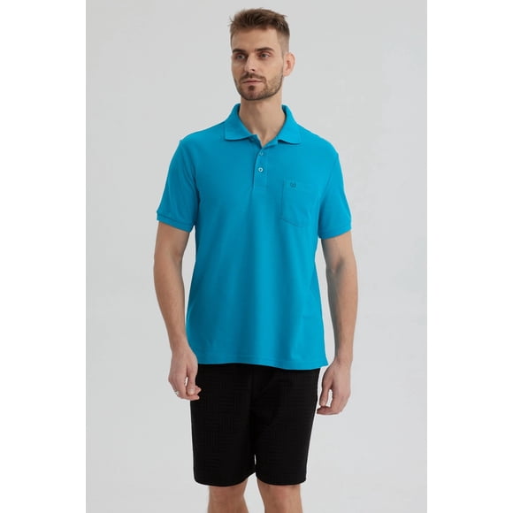 Polera Hombre Piqué Básica Lisa Turquesa - lll