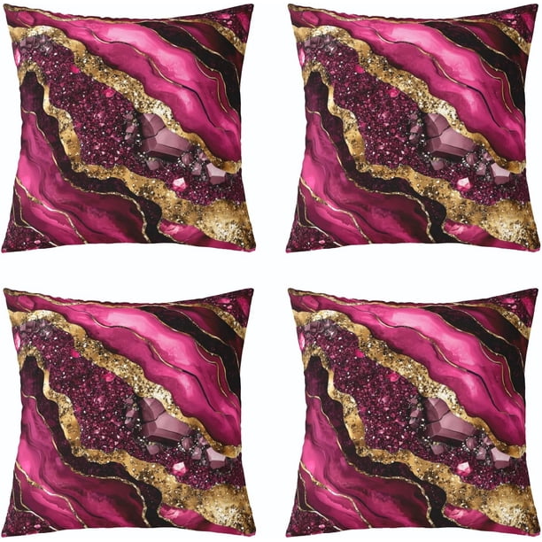 Fundas cojín mármol turquesa 4 uds 45x45 cm abstracto dorado negro bronce lentejuelas