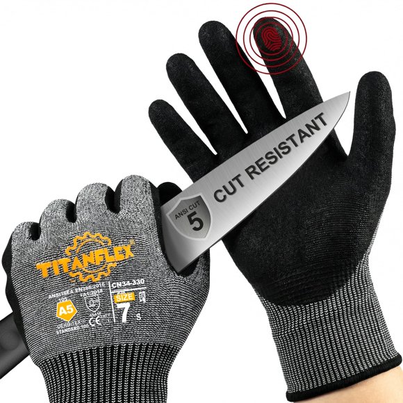 Guantes TitanFlex A5 resistentes al corte con nitrilo arenoso
