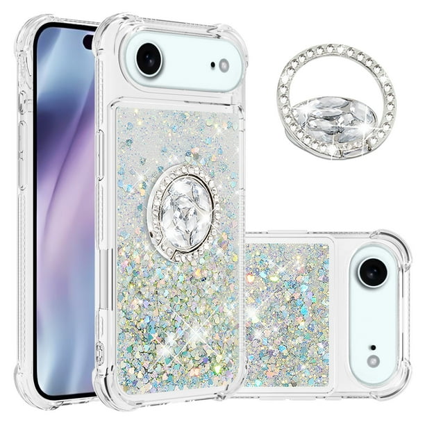 FOXDOCK Funda Glitter Líquida para iPhone 17 Air con Anillo Brillante, TPU Antichoques y Esquinas Reforzadas, Soporte