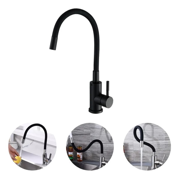 Llave Lavaplatos Monomando Cuello Flexible Negro Giratorio
