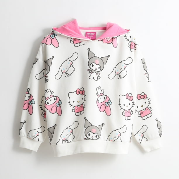 Polerón Cerrado Niña Hoodie Full Print Blanco Hello Kitty