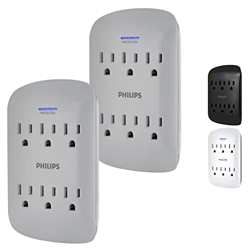 Philips Accessories - Protector Contra Sobretensiones Philips, Extensor De 6 Salidas, 900 Julios, Paquete De 2