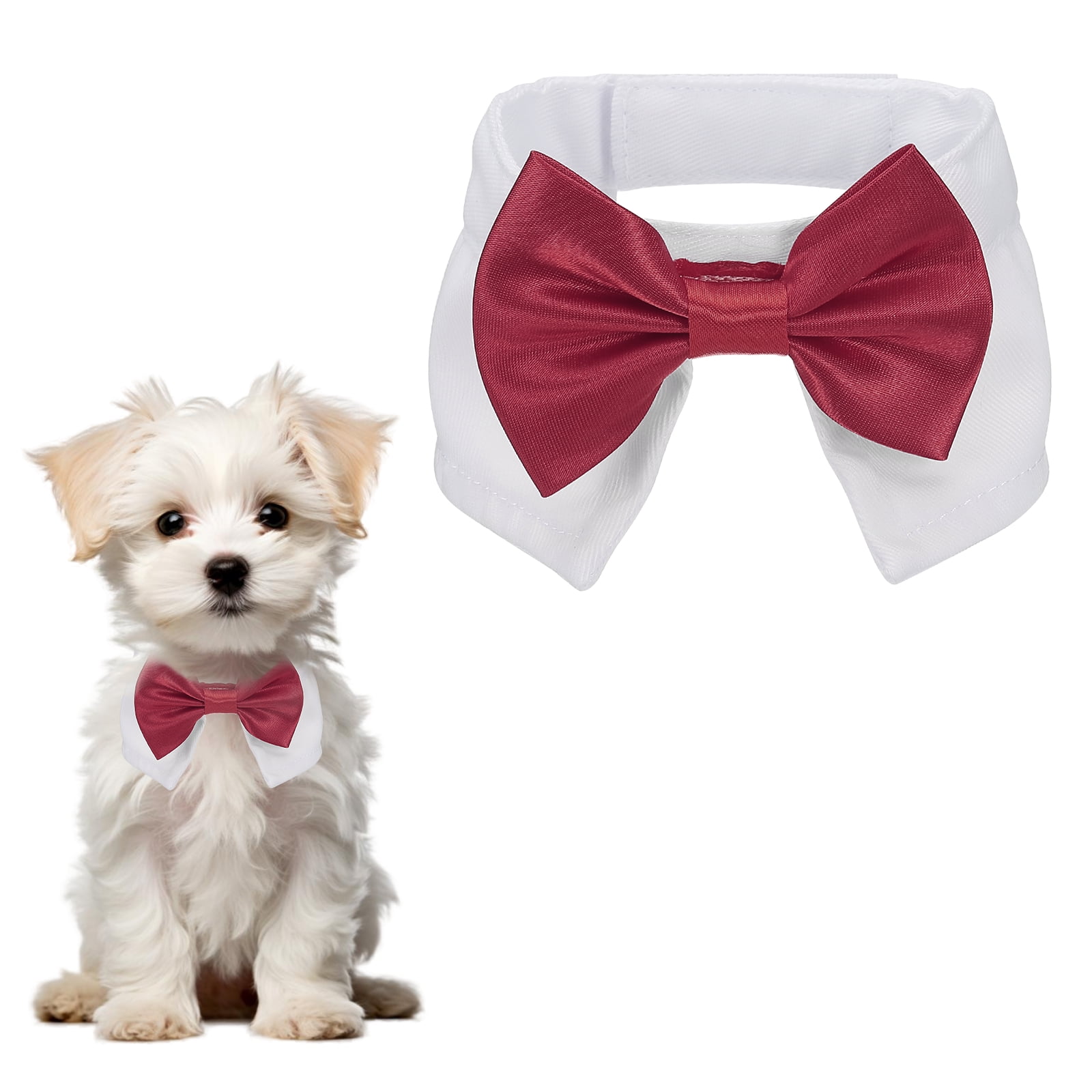Uxcell Pajarita para Perro, Pajarita de Esmoquin con Collar Ajustable Collar de Mascota Lindo Pajarita Elegante con Gancho y Bucle (Algodón, S, Burdeos), para Boda de Mascota Bandana Cumpleaños Fiesta