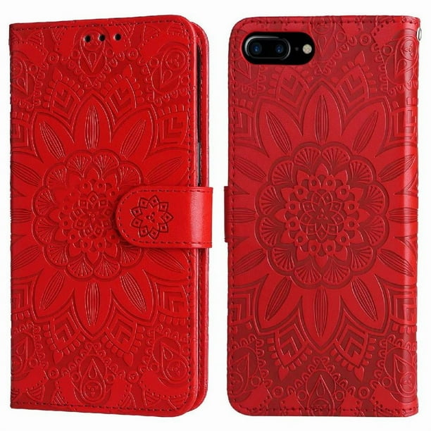 Funda tipo cartera FOXDOCK para iPhone 12 , diseño girasol en relieve, cuero PU, cierre magnético, soporte y tarjetero