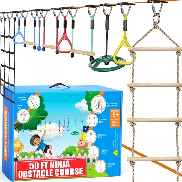 Carrera de obstáculos Ninja Warrior Hyponix Sporting para niños de 15 a 45 pies