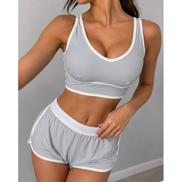 Conjunto Deportivo Para Mujer Short Y Peto Top Retro