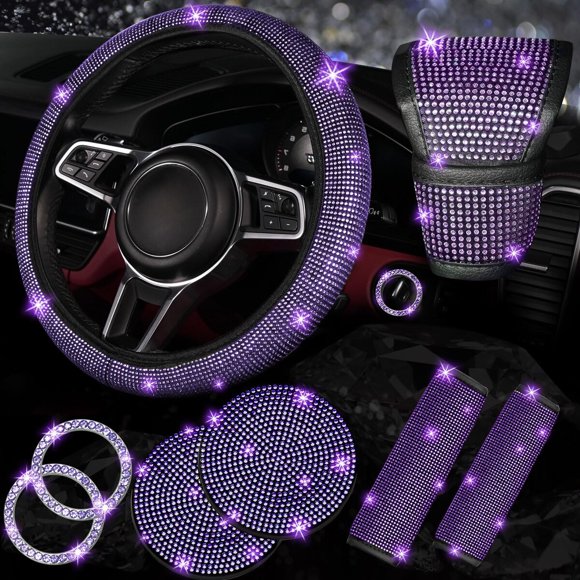 Set de 8 piezas de accesorios para auto NBTEPEM Bling morado universal