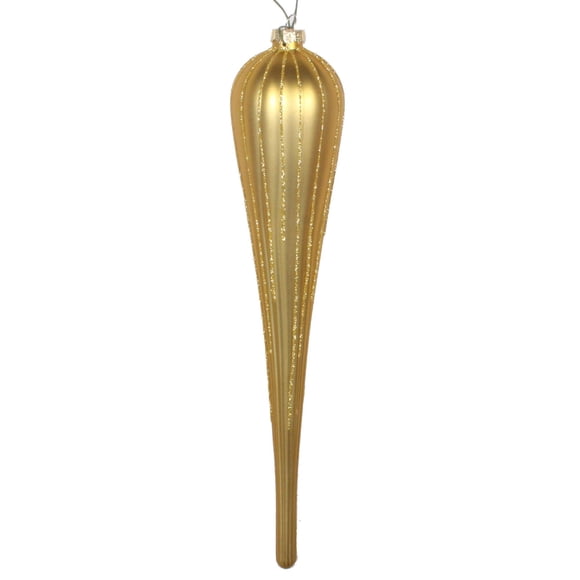Adorno navideño Vickerman con purpurina dorada mate en forma de gota, 11 cm
