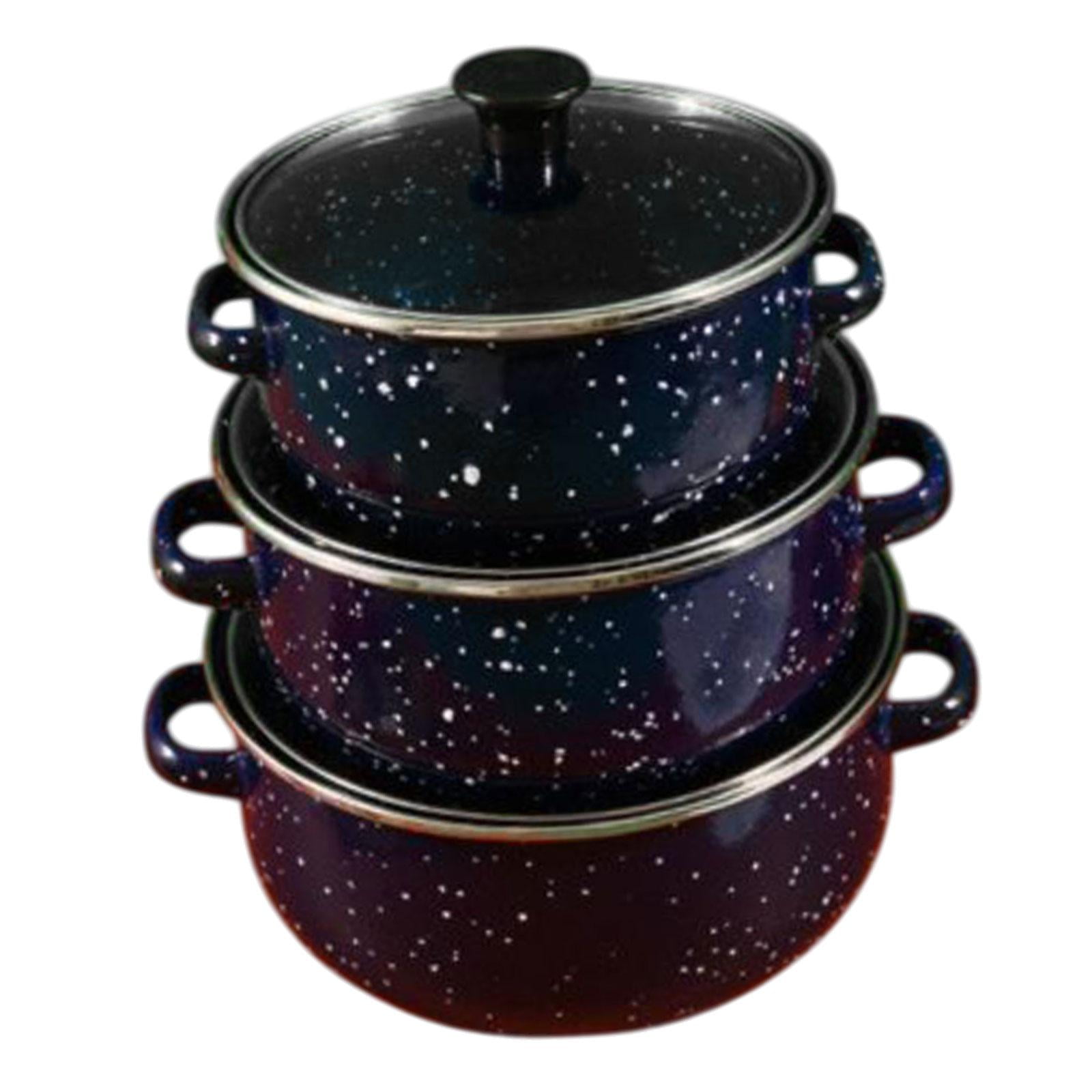 Bothyi - Olla De Esmalte De 3 Piezas Con Tapa, Resistente, Para Cocinar A Fuego Lento, Para Uso Doméstico Y Restaurante, Color Azul