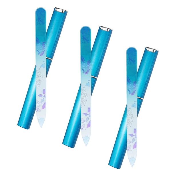 Limas pulidoras de uñas de vidrio con estuche, limas de uñas con estampados de colores, herramientas de manicura de vidrio pulido