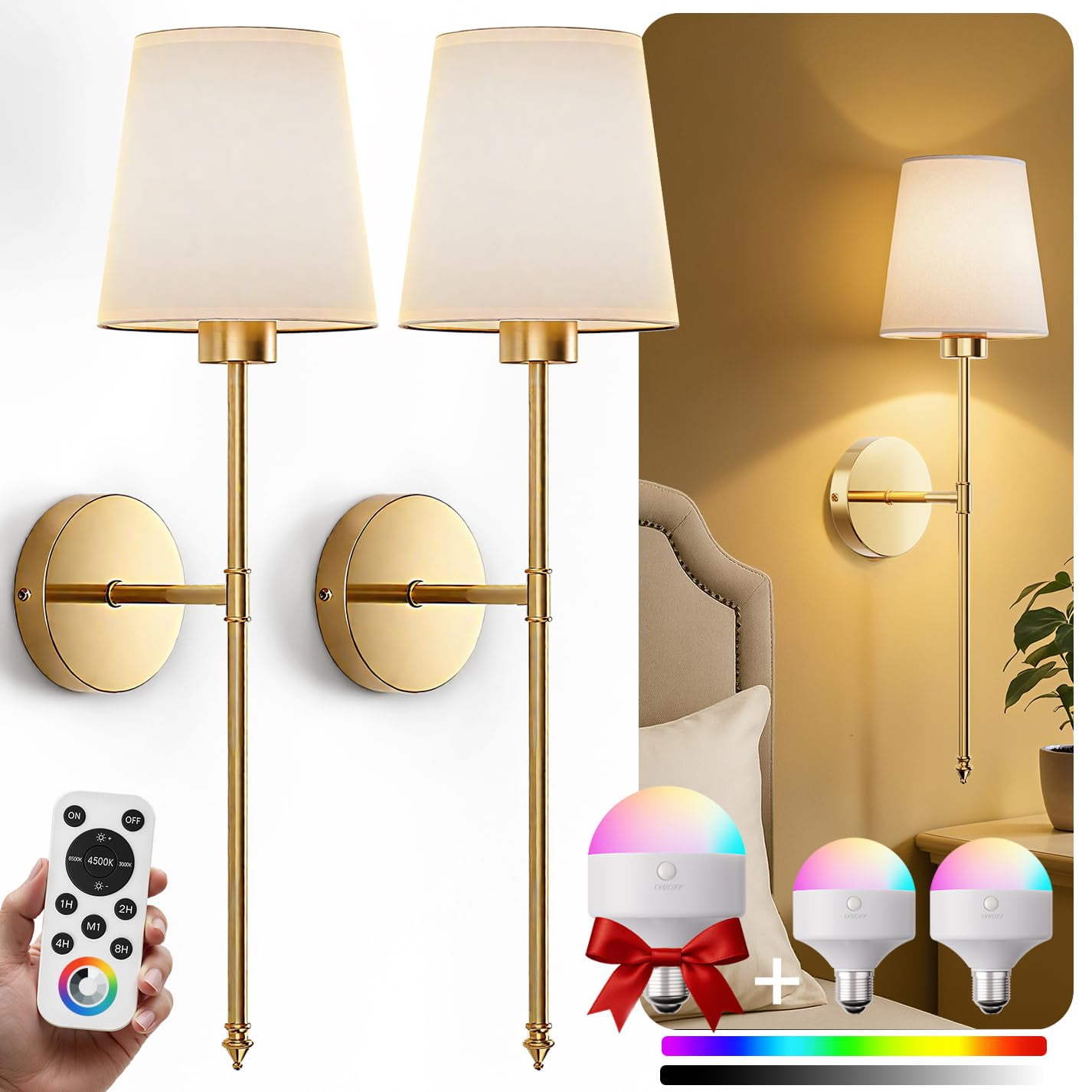 Ironpax - Set De Apliques De Pared 24 Cm Dorado Inalámbrico 5200 Mah