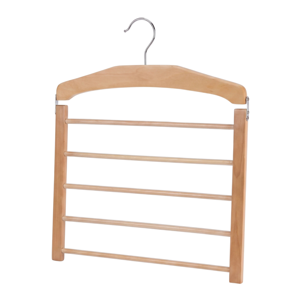 REGALWOVEN 5 Perchas para Pantalones de 5 Niveles Organizador de Armario de Madera en Capas Marrón Claro 1