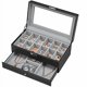 thumbnail image 4 of Caja para relojes de 12 ranuras, organizador de relojes, vitrina de joyería con cerradura con tapa de vidrio real, piel sintética negra, forro gris UJWB012, 4 of 16