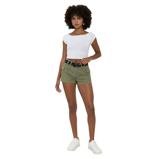 Short Mujer Cargo Cinturón Verde Corona