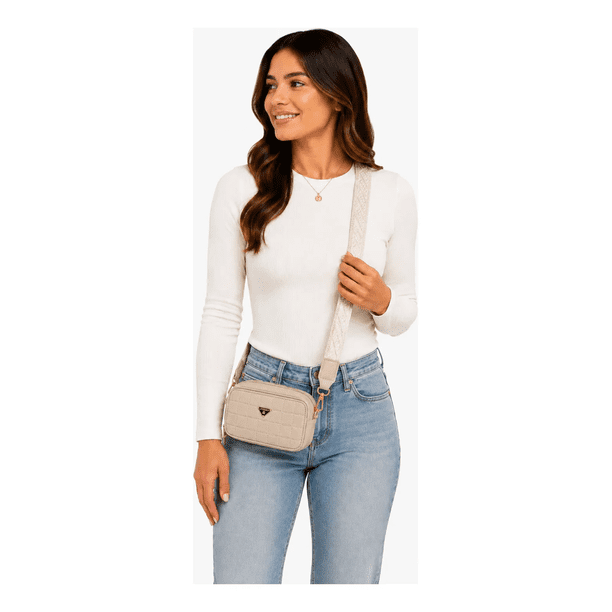 Cartera Bandolera Mujer Latinred Acolchada Correa Ancha Beige