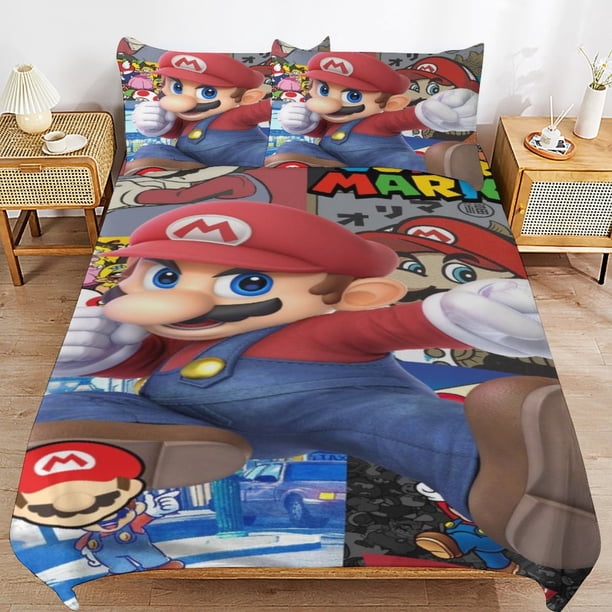 Super Mario Bed Duvet Cover Microfiber Bedding Sets 3D Printed Lightweight 3 Piece Comforter Sets for Kids Boys Girls