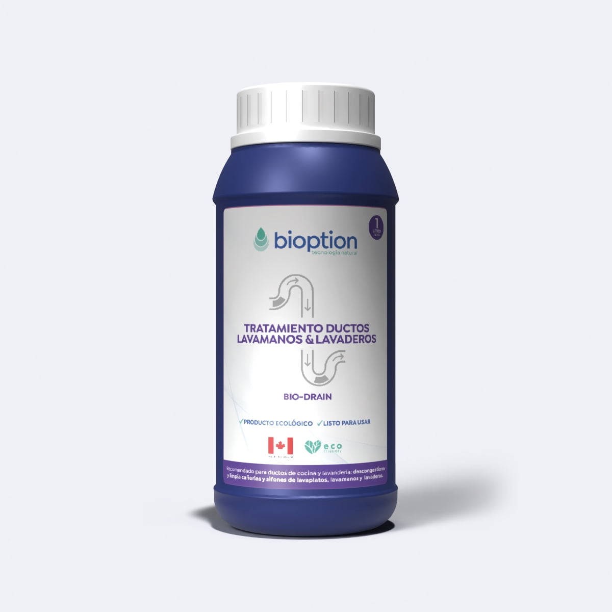 Biodrain Bioption 1L: Limpiador Enzimático de Ductos Lavamanos Lavanderos - Gasfitería Ecológica