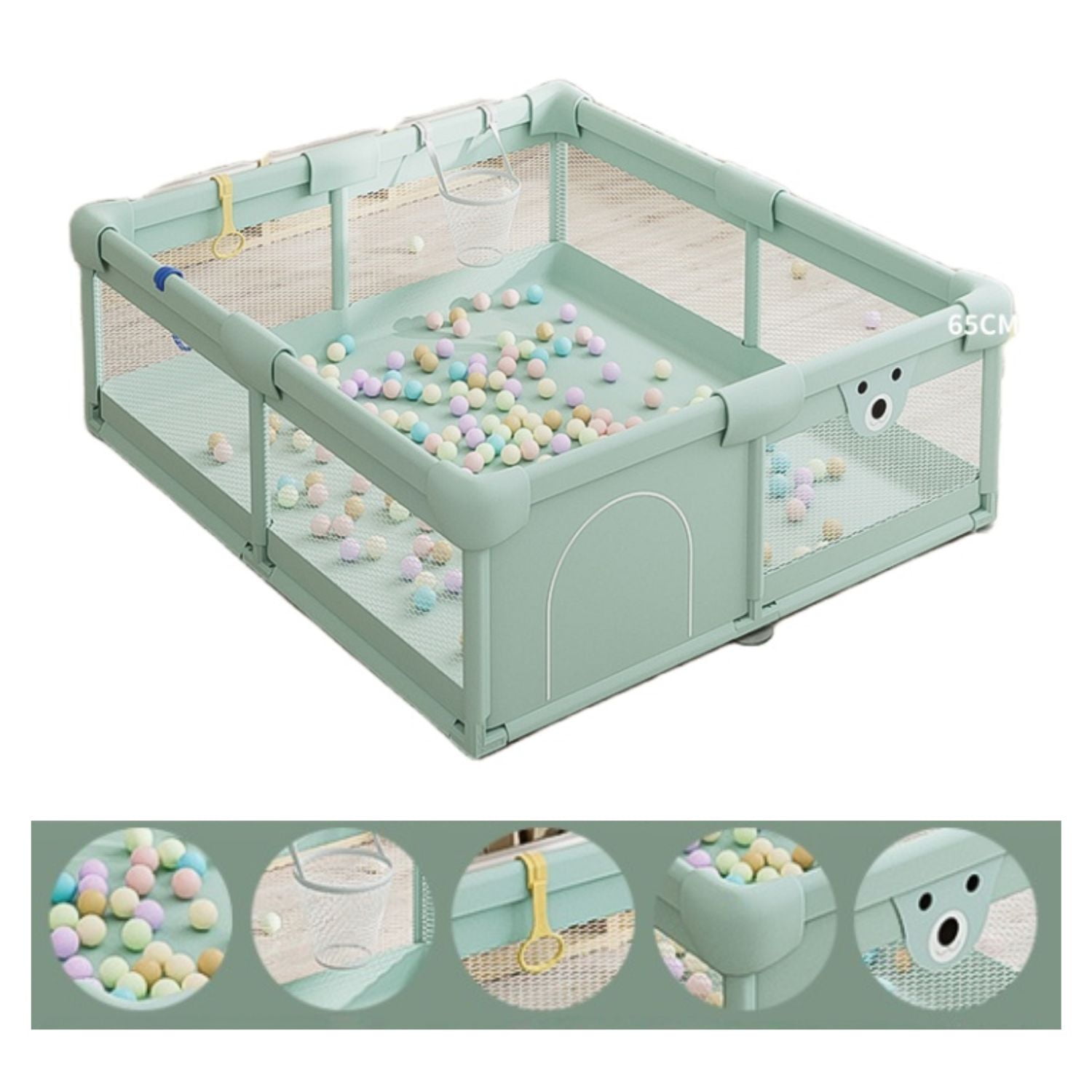 Babyluna - Centro De Juegos Corral Gimnasio Bebés Con Aro Y Agarraderas Verde