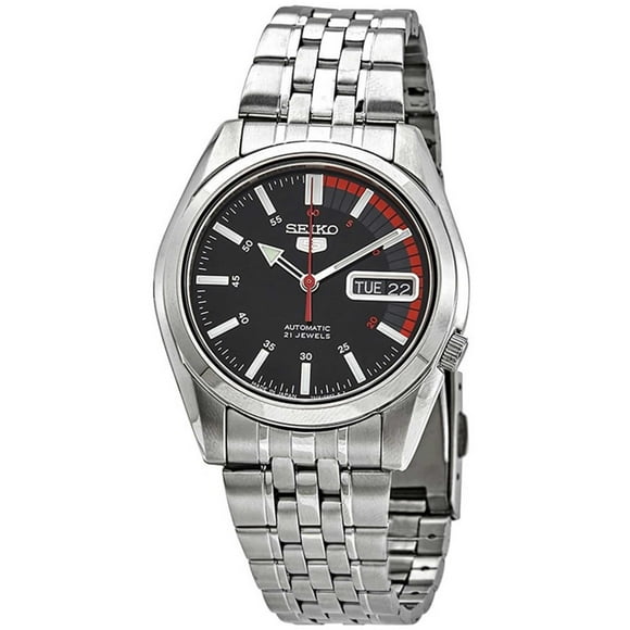 Reloj Seiko para hombre 5 Automatic SNK375J1 con esfera negra y correa de acero inoxidable