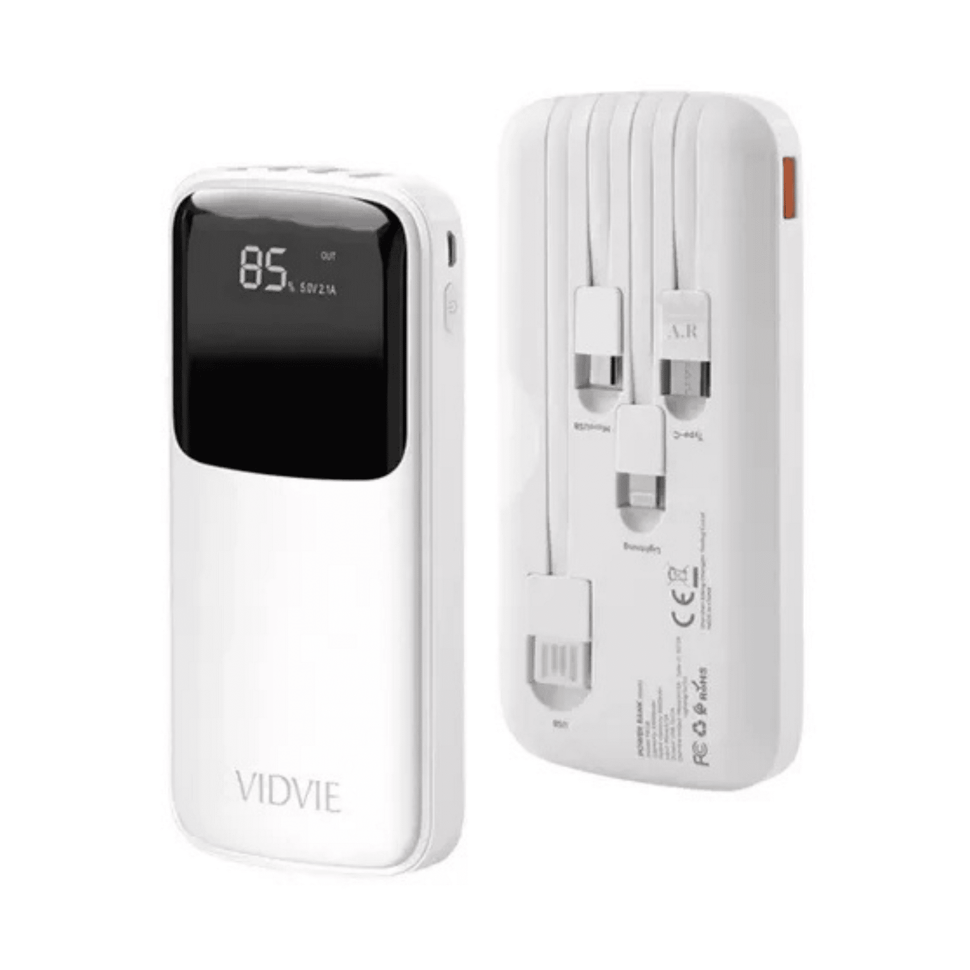 Vidvie - Cargador Batería Portátil Digital 10000mah Usb-c Powerbank Color Blanco Y Negro