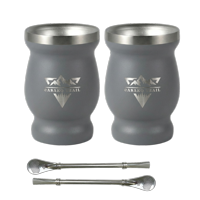 Casako Trail - Vaso Matero Térmico 240 Ml Con Bombilla Acero Inoxidable Set De 2 Gris Granito