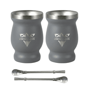 Casako Trail - Vaso Matero Térmico 240 Ml Con Bombilla Acero Inoxidable Set De 2 Gris Granito