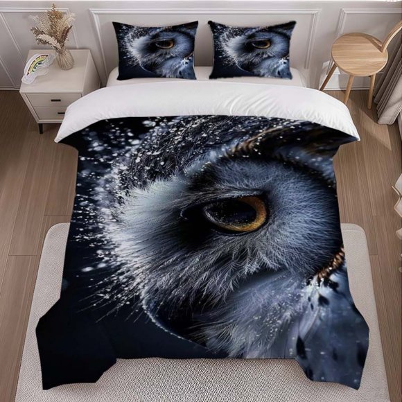 3pcs Owl Eyes Themed Bedding Set Including Duvet Cover And Pillowcases. Soft And Comfortable