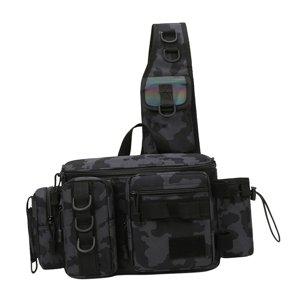 Magideal - Bolsa De Aparejos De Pesca, Riñonera De Pesca, Bolsa De Hombro Con Soporte Para Caña, Mochila De Nailon, Bolsa De Pesca Multifuncional Para El Pecho , Patrón Negro Talla L