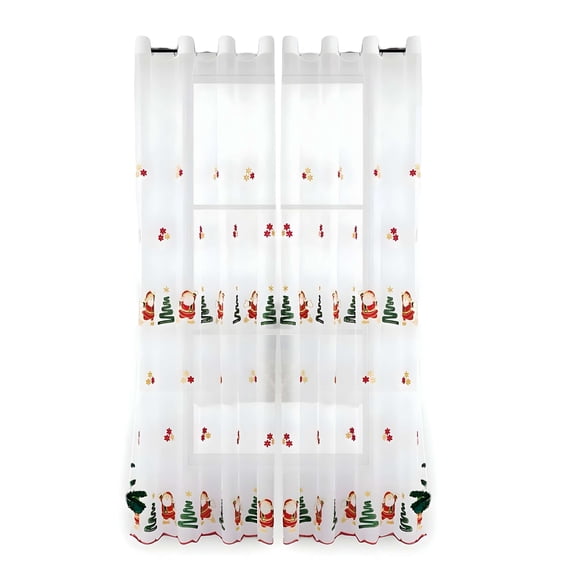 Juego Par De Cortina Visillo Transparente Diseño Navideño 140x230 Cm V5