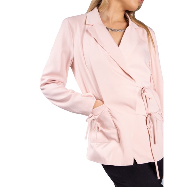 Jess by Meiko Chaquetas de Mujer Mangas Largas Solapa Muesca Doble Lazo Envolvente Blazer de Oficina M Rosa Bebé