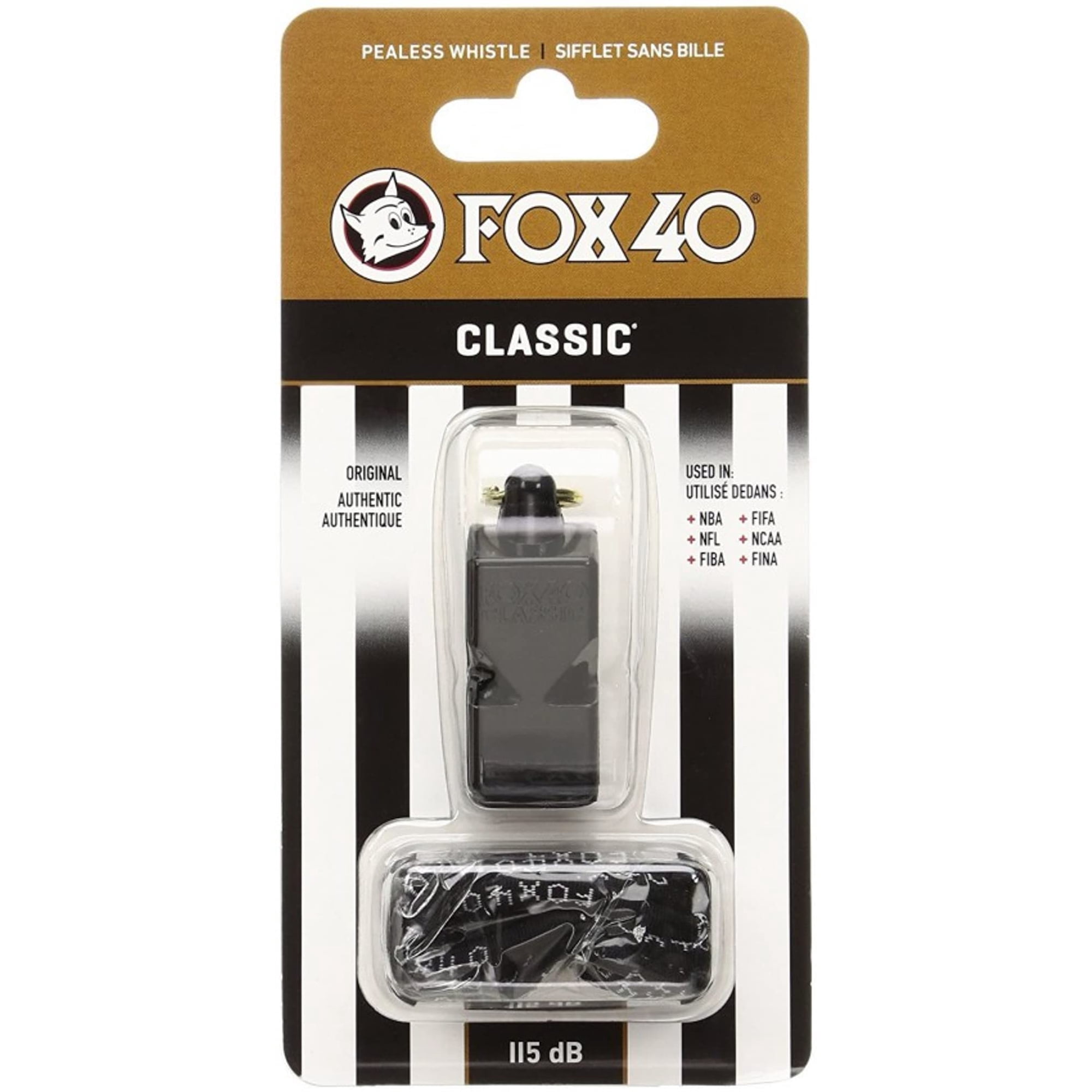 Whistle Fox 40 Classic, Oficial, Con Cordón Break Away, Negro
