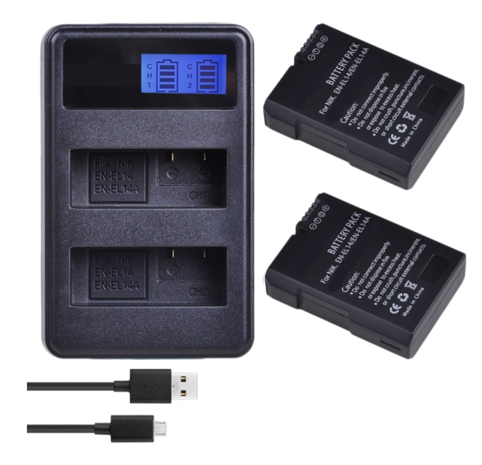 Genérico - 2 Baterías En-El14 + Cargador Doble Mh-24 Alternativo Nikon