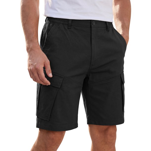 INSPIRE CHIC Pantalones Cortos Cargo de Cintura Elástica con Múltiples Bolsillos para Senderismo y Pesca XL Negro