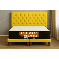 Ethan Desing - Cama 2 Plaza Capitoné + Respaldo 2P Capitone Amarillo + Colchón 2P Mery Desing