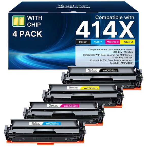 Cartuchos de tóner Valuetoner 414X, paquete de 4 unidades, de alto rendimiento, para HP MFP M479fdw