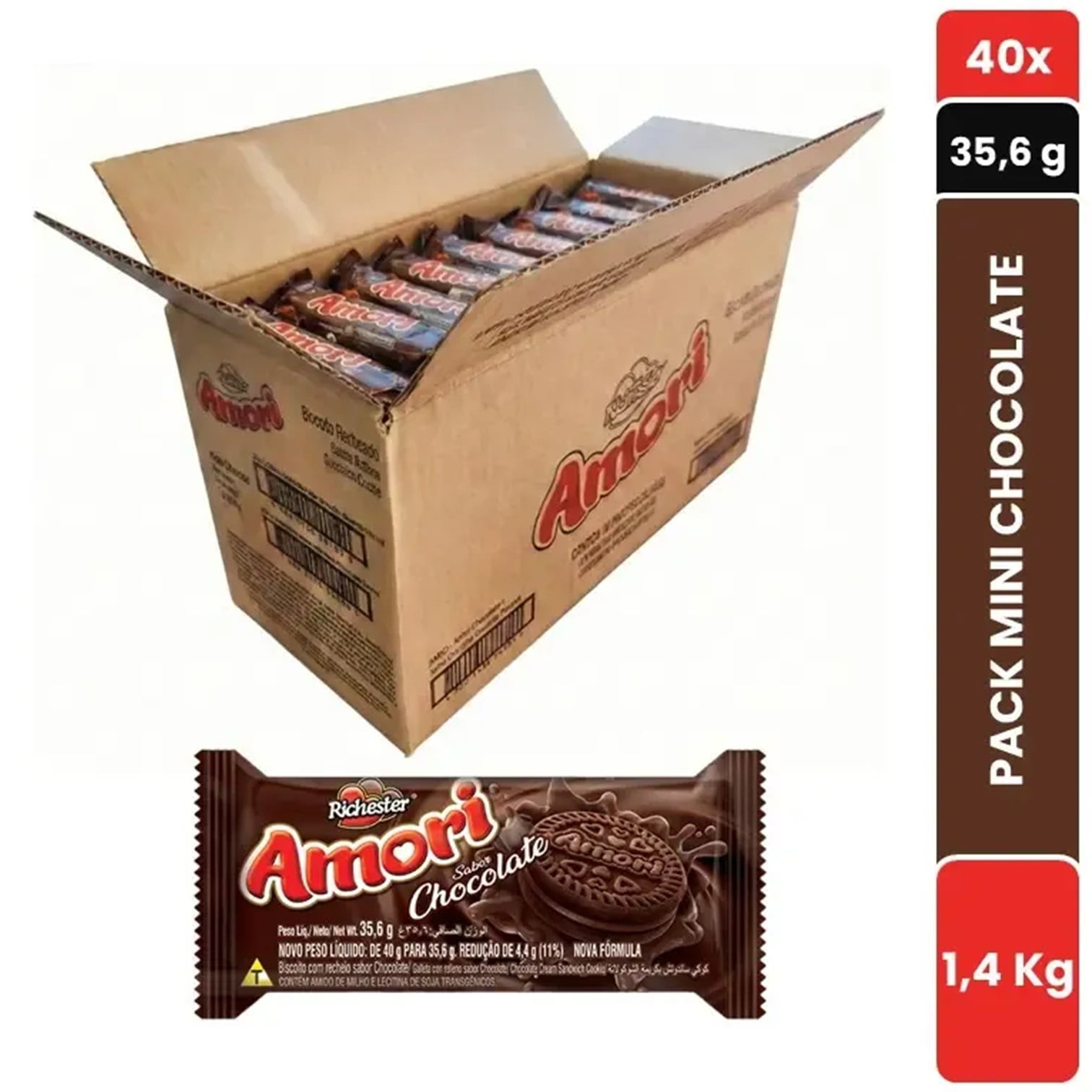 Pack 40u Galletas Amori Chocolate Mini 35gr Caja Por Mayor