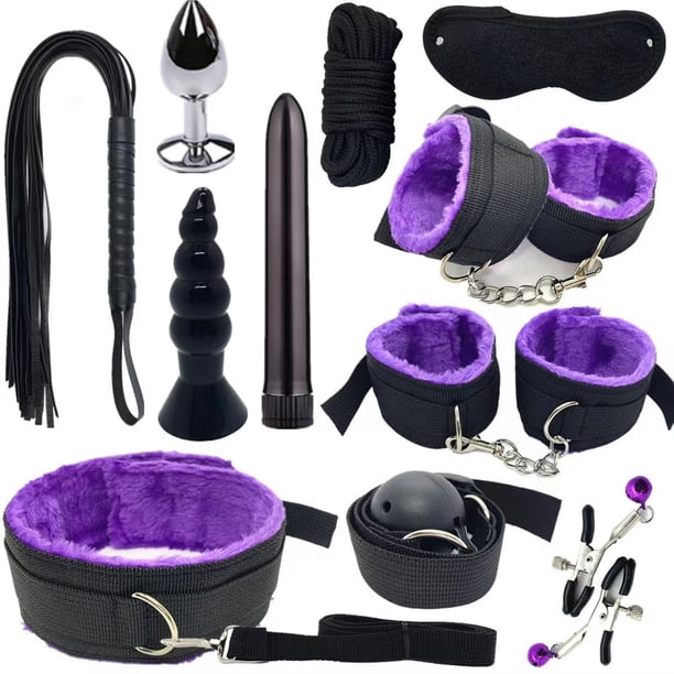 1 Set Men's Handcuffs Eyes Blinder Whip Plush Sex Toys, 11pcs SM Tools Valentine's Day Gift