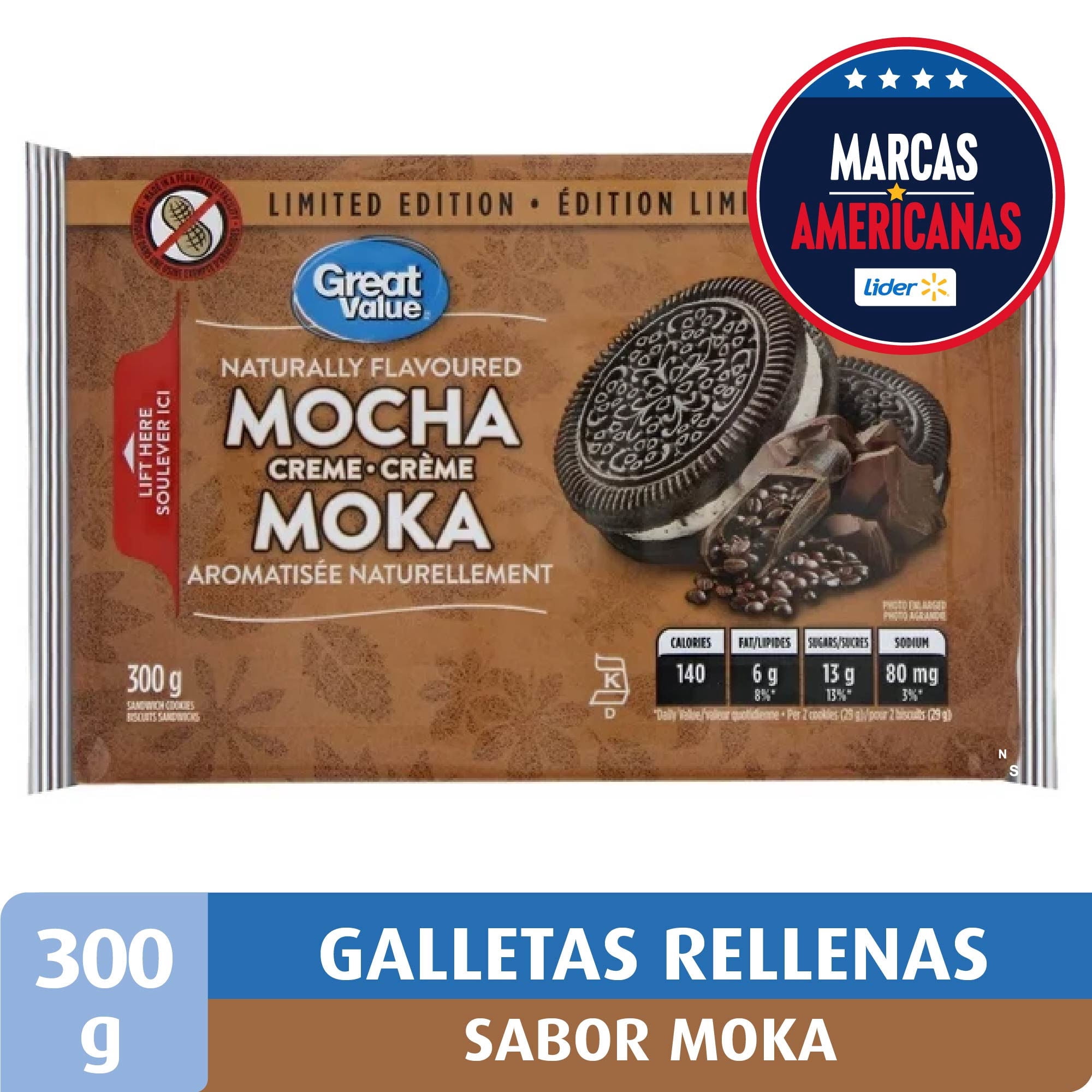 Galleta Rellena Sabor Moka 300 g Great Value