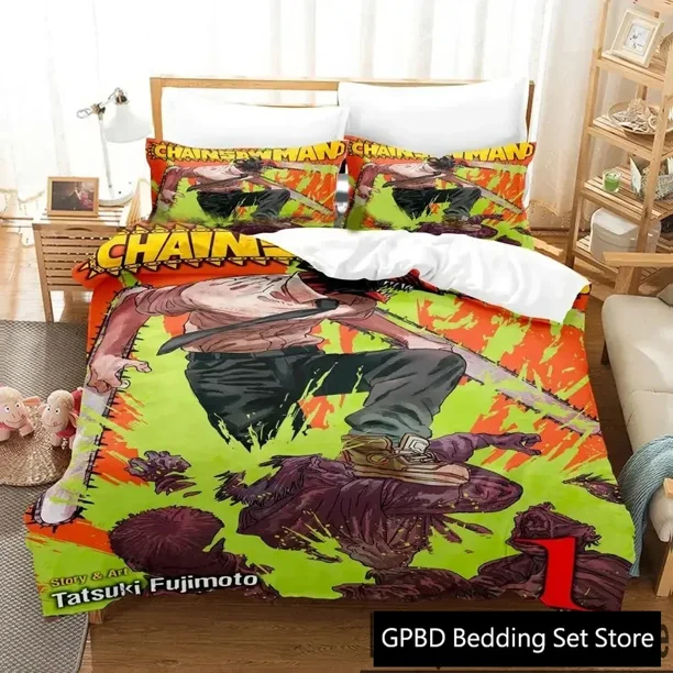 Anime Chainsaw Man Bedding Set Boys Girls Duvet Cover Pillowcase Bed boys Adult Home Textileextile