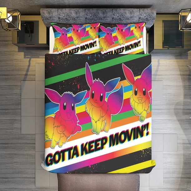 Comforter Set Queen Size Pokmon - Gotta Keep Movin Set with 2 Pillowcases for All SeasonsBedding Set 3pcs for Kids Boys Girls Bedroom Decor Bed Sheets