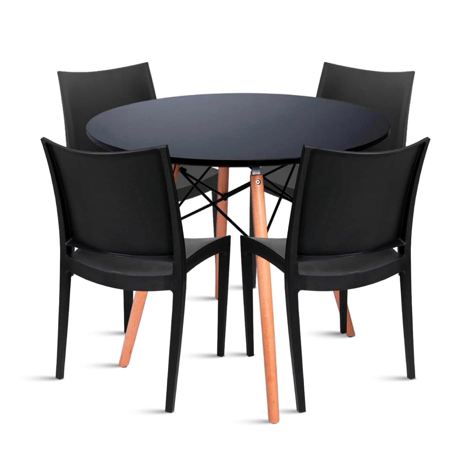 Klik Muebles - Comedor Eames 100cm Redonda Negra + 4 Sillas Tipo Restaurante