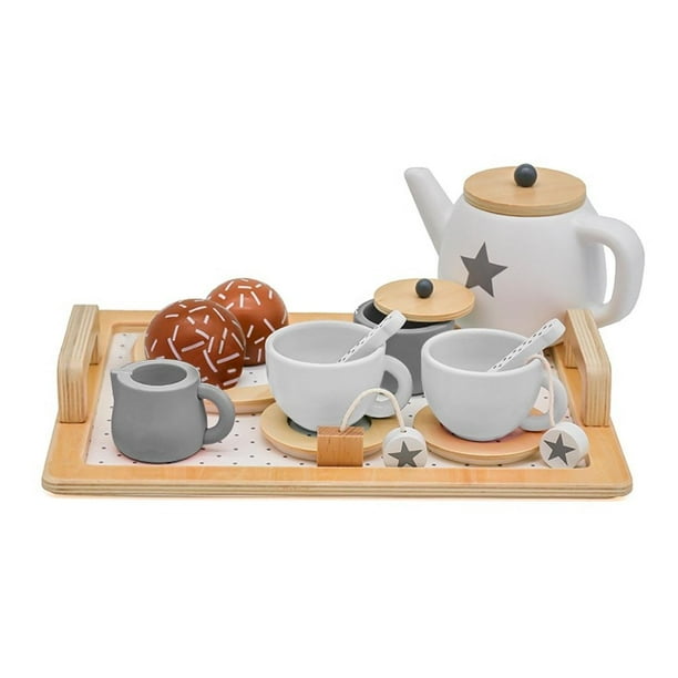 Set Juego Tazas De Té Juguete Didáctico 16pcs Madera Bandú blanco